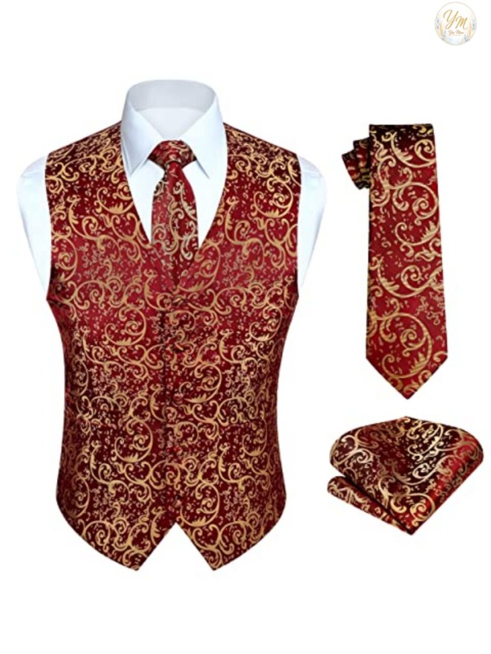 HISDERN Mens Paisley Vest Tie Pocket Square 3PC Set Suit Tuxedo Waistcoat
